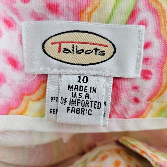 Talbots Watermelon Capri High-Rise Pants Women's 10 (30x18.5) White Pink Green - Picture 2 of 8